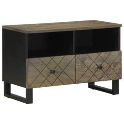 Berkfield Home TV Cabinet Black 70x33x46 cm Solid Wood Mango - Size: 70 x 33 x 46 cm - thumbnail 2