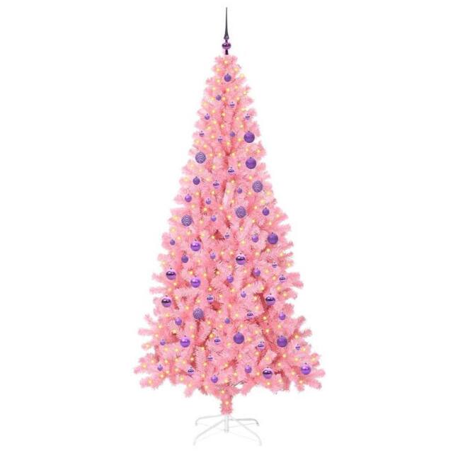 Berkfield Home Lush Christmas Tree with 300 LEDs with Stand Pink 180 cm PVC - image 1