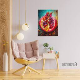 "Artery8 Sliced Pomegranate Fruit Kitchen Decor Canvas Wall Art Print - Size: W24"" x H32""" - thumbnail 3