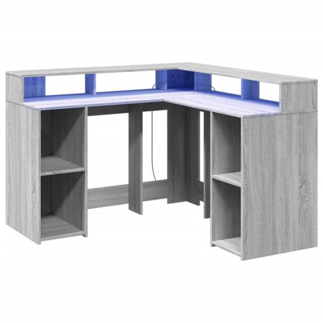 Berkfield Home Soft Desk with LED Lights Grey Sonoma 130x130x91 cm Engineered Wood - Size: 130 x 130 x 91 cm - image 1