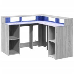 Berkfield Home Soft Desk with LED Lights Grey Sonoma 130x130x91 cm Engineered Wood - Size: 130 x 130 x 91 cm - thumbnail 1