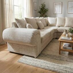 Abakus Direct Verona Chenille Corner Sofa with Deep Seats & Angular Arms in Beige - thumbnail 5