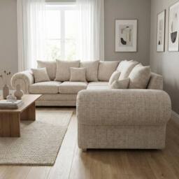 Abakus Direct Verona Chenille Corner Sofa with Deep Seats & Angular Arms in Beige - thumbnail 2