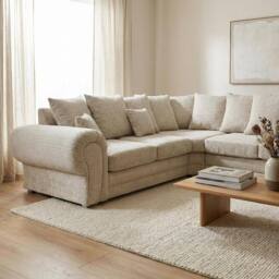 Abakus Direct Verona Chenille Corner Sofa with Deep Seats & Angular Arms in Beige - thumbnail 6