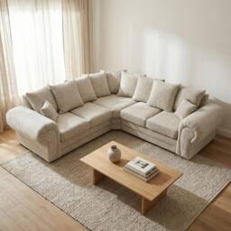 Abakus Direct Verona Chenille Corner Sofa with Deep Seats & Angular Arms in Beige