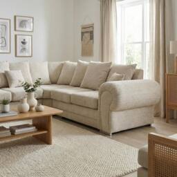 Abakus Direct Verona Chenille Corner Sofa with Deep Seats & Angular Arms in Beige - thumbnail 4