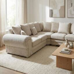 Abakus Direct Verona Chenille Corner Sofa with Deep Seats & Angular Arms in Beige - thumbnail 7