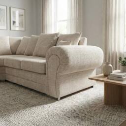 Abakus Direct Verona Chenille Corner Sofa with Deep Seats & Angular Arms in Beige - thumbnail 3