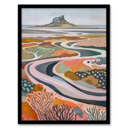 Artery8 Holy Island Landscape Lindisfarne Castle Painting Framed Art Print - Size: A4 - thumbnail 1