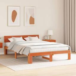 Berkfield Home Bed Frame with Headboard Wax Brown 140x200 cm Solid Pine Wood - thumbnail 4