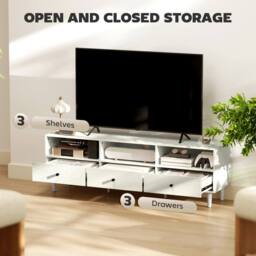 Wyld Haus Kedito Cream White TV Stand 140cm 3 Drawers 3 Open Shelves - thumbnail 4