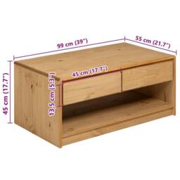 Berkfield Home Coffee Table SAUDA Oak 99x55x45 cm Solid Wood Pine in Brown - Size: 99 x 55 x 45 cm - thumbnail 8