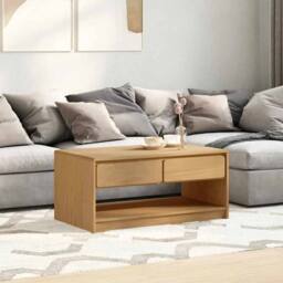 Berkfield Home Coffee Table SAUDA Oak 99x55x45 cm Solid Wood Pine in Brown - Size: 99 x 55 x 45 cm - thumbnail 2