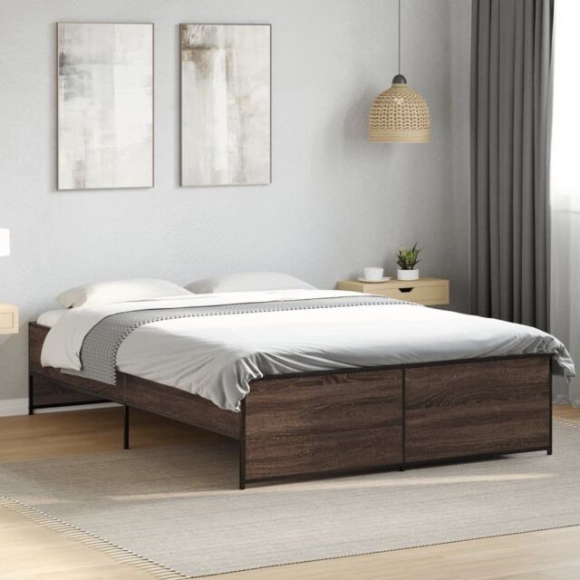 Berkfield Home Bed Frame without Mattress Brown Oak 135x190 cm Double - image 1