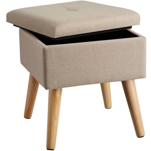 tectake Stool Elva - Padded, Linen Look With Storage Space in Light Sand - image 1
