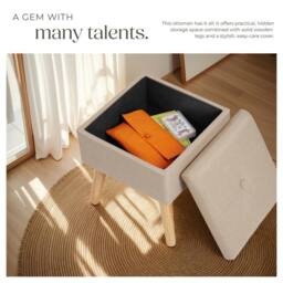 tectake Stool Elva - Padded, Linen Look With Storage Space in Light Sand - thumbnail 4