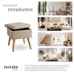 tectake Stool Elva - Padded, Linen Look With Storage Space in Light Sand - thumbnail 7