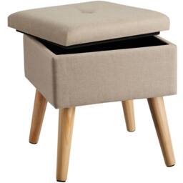 tectake Stool Elva - Padded, Linen Look With Storage Space in Light Sand - thumbnail 1