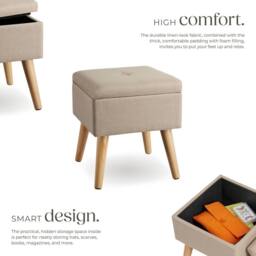 tectake Stool Elva - Padded, Linen Look With Storage Space in Light Sand - thumbnail 3