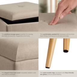 tectake Stool Elva - Padded, Linen Look With Storage Space in Light Sand - thumbnail 5