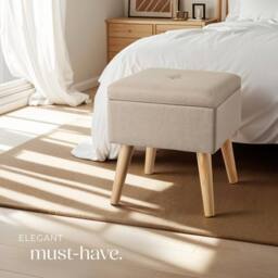 tectake Stool Elva - Padded, Linen Look With Storage Space in Light Sand - thumbnail 8