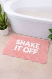 Mooky Mats Shake It Off-Slogan Scalloped Bath Mat in Pink - thumbnail 1