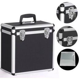 Hinsinc Black Storage Box Vinyl Record Storage Case Heavy Duty Lockable Box - thumbnail 1