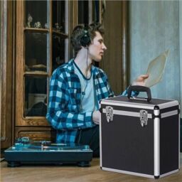 Hinsinc Black Storage Box Vinyl Record Storage Case Heavy Duty Lockable Box - thumbnail 3