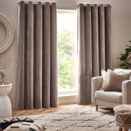 Yard Heavy Chenille Blackout Eyelet Curtain Pair in Beige - Size: 168 cm width x 229 cm drop - thumbnail 2