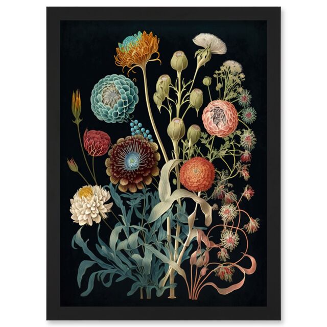 Artery8 Vintage Botanical Ernst Haeckel Style Plant Study Modern Watercolour Painting Illustration Artwork Framed Wall Art Print A4 in Black - image 1