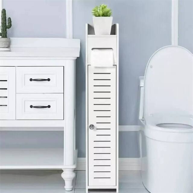 Nordara Wooden Free Standing Toilet Roll Holder Bathroom Storage Cabinet in White - image 1