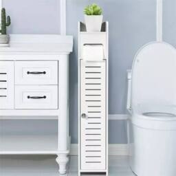 Nordara Wooden Free Standing Toilet Roll Holder Bathroom Storage Cabinet in White