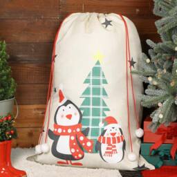 Dibor Penguin Pals Giant Children's Christmas Gift Sack in Beige - thumbnail 3
