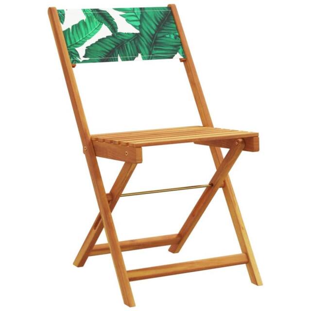 Berkfield Home Beautiful 3 Piece Bistro Set Leaf Pattern Fabric & Solid Wood in Tan - image 1