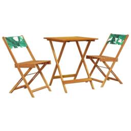 Berkfield Home Beautiful 3 Piece Bistro Set Leaf Pattern Fabric & Solid Wood in Tan - thumbnail 3