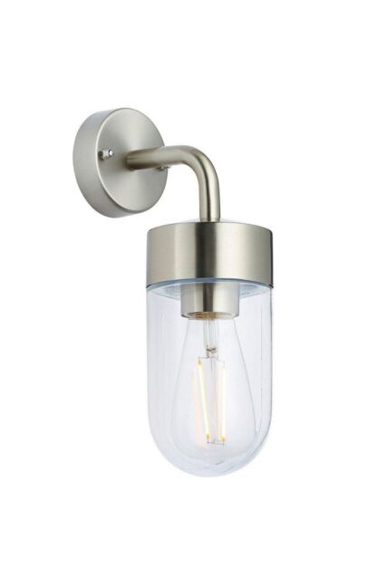 Netlighting North 1 Light Outdoor Wall Light Brushed Stainless Steel & Clear Glass IP44 E27 in Grey - image 1