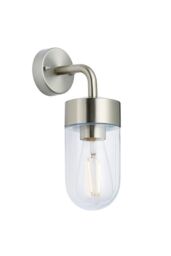 Netlighting North 1 Light Outdoor Wall Light Brushed Stainless Steel & Clear Glass IP44 E27 in Grey
