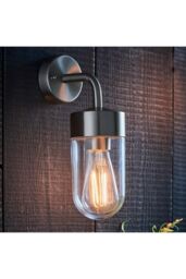 Netlighting North 1 Light Outdoor Wall Light Brushed Stainless Steel & Clear Glass IP44 E27 in Grey - thumbnail 2
