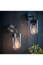 Netlighting North 1 Light Outdoor Wall Light Brushed Stainless Steel & Clear Glass IP44 E27 in Grey - thumbnail 3