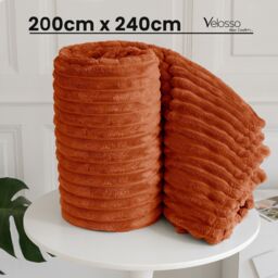 Velosso Super Soft Chunky Cord Blanket Throw in Orange - Size: 200 cm x 240 cm - thumbnail 2