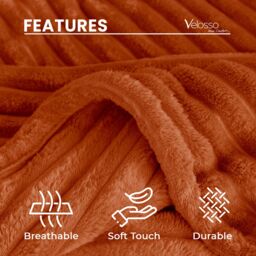 Velosso Super Soft Chunky Cord Blanket Throw in Orange - Size: 200 cm x 240 cm - thumbnail 3