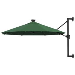 Berkfield Home Elegant Wall-mounted Parasol with LEDs & Metal Pole 300 cm Green - thumbnail 2