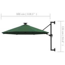 Berkfield Home Elegant Wall-mounted Parasol with LEDs & Metal Pole 300 cm Green - thumbnail 9