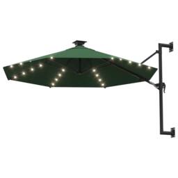 Berkfield Home Elegant Wall-mounted Parasol with LEDs & Metal Pole 300 cm Green - thumbnail 3
