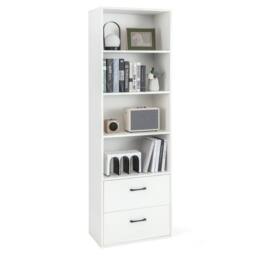 Costway 6-Tier Tall Bookshelf Wood Bookcase Organizer Display Storage Shelf W/ 2 Drawers in White - thumbnail 1