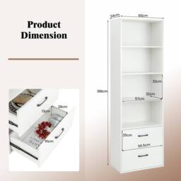 Costway 6-Tier Tall Bookshelf Wood Bookcase Organizer Display Storage Shelf W/ 2 Drawers in White - thumbnail 2