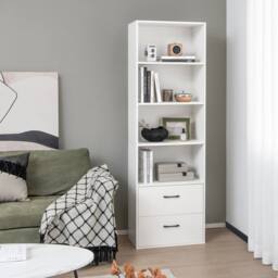 Costway 6-Tier Tall Bookshelf Wood Bookcase Organizer Display Storage Shelf W/ 2 Drawers in White - thumbnail 3