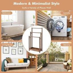 FORGEVIO 3-Tier Wooden Towel Rack 3 Bars Towel Drying Holder Storage Shelf in Brown - thumbnail 5