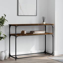 Berkfield Home Console Table Smoked Oak 100x35.5x75 cm Engineered Wood in Brown - thumbnail 2