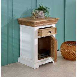IH Design Candler Solid Mango Wood Bedside Cabinet - 1 Drawer & Door Table in White - thumbnail 2